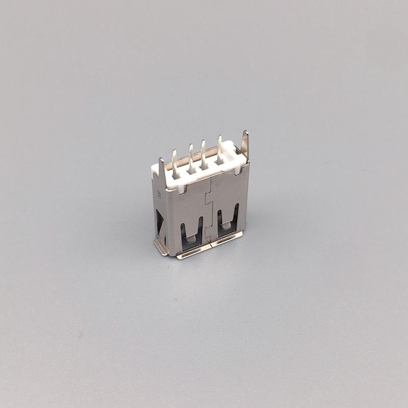 Разъем USB A Female для монтажа на плату, 13,7 Прямой штырь, Прямая вставка 180°, Обжимной край, Однослойная интерфейсная розетка