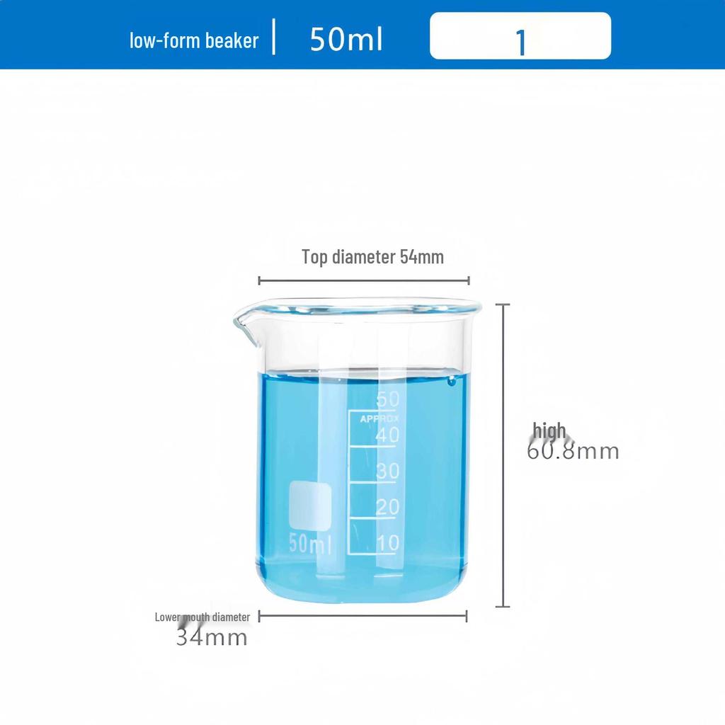 Высокоборосиликатный градуированный стеклянный стакан, термостойкий, доступен в объемах 5/50/100/250/1000/2000 мл