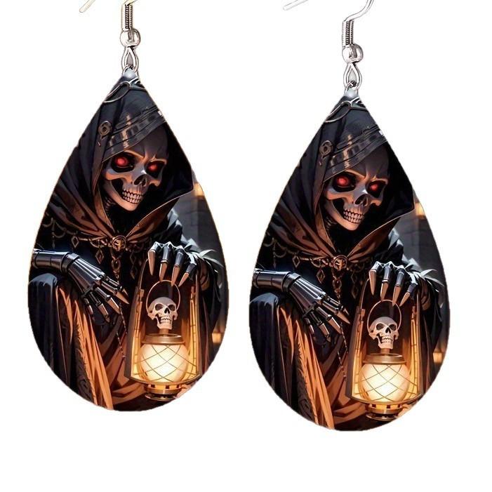 Horror Themed Halloween Skull Pumpkin Pattern Women Earrings For Use Cosplay
