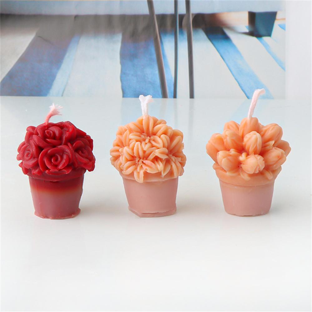 3D Flower Pot Rose Lily Tulip Bouquet Candle Silicone Mold DIY Aromatherapy Plaster Resin Molds Wedding Decor Valentine Day Gift