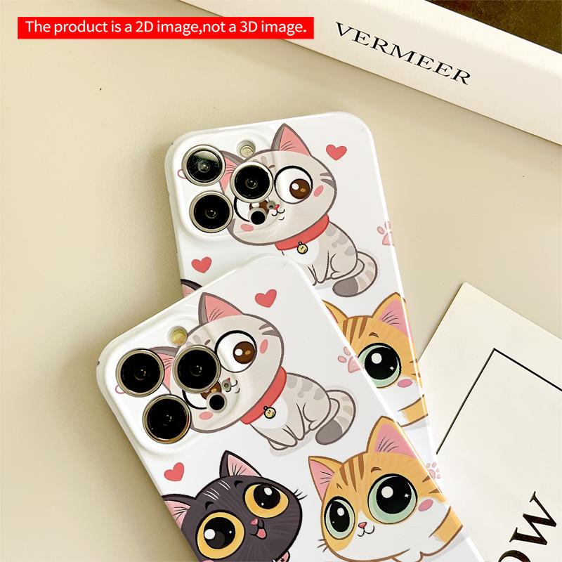 2DFlat Cute Cartoon Cat Collection Phone Case All inclusive film hard iPhone case, compatible with iPhone 18 Pro Max 17 16 15 14 13 12 11