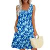 Women's Summer Casual U-shaped Tie Pocket Popular Floral Print Dress