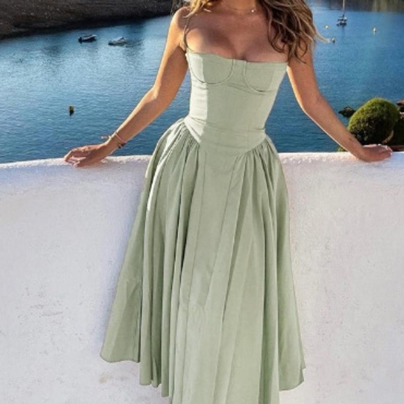 Летнее модное тонкое плиссированное платье трапециевидной формы, женское повседневное сексуальное вечернее платье на подтяжках, женские элегантные свободные вечерние однотонные женские платья 766