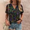 Retro Print Women's T Shirt Classic Floral Tees For Ladies Summer V-Neck Short Sleeve Tops Female Oversized Clothes Daily Blouse