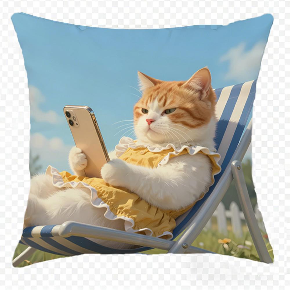 Cute CatInspired Doublesided Printed pillow cover Short plush Suitable living rooms bedrooms sofas throw cushion cover