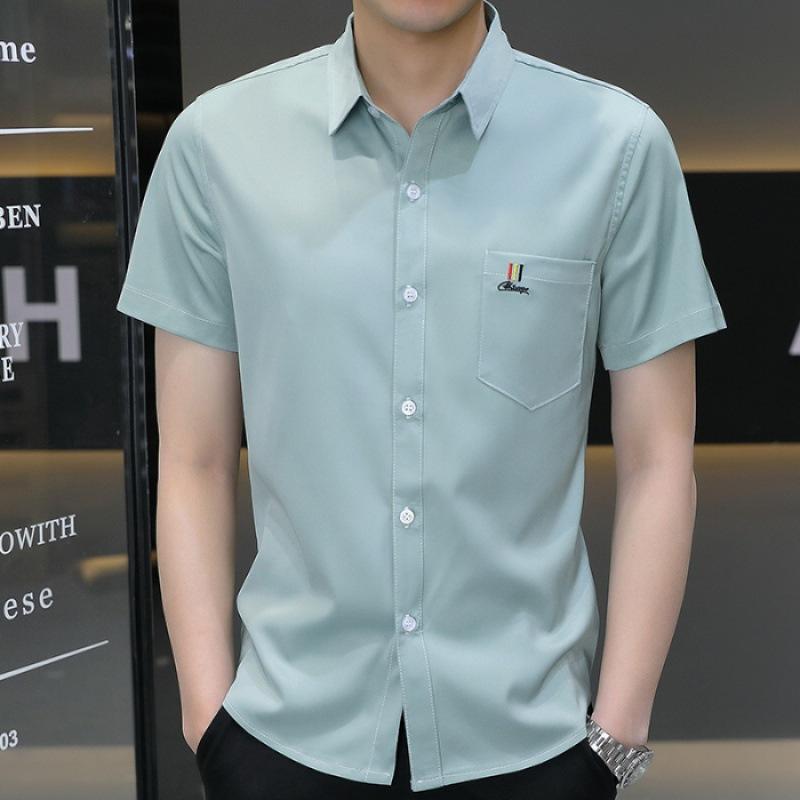 Shirt Men's Versatile Summer Trend Summer Gang Handsome Short-sleeved Ice Silk Shirt Short-sleeved Thin Section of Men's Casual Tops