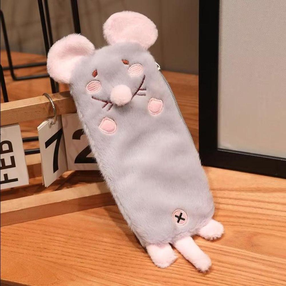 Soft Touch Flower Branch Rat Pencil Pouch Portable Stationery Pouch Office Supplies