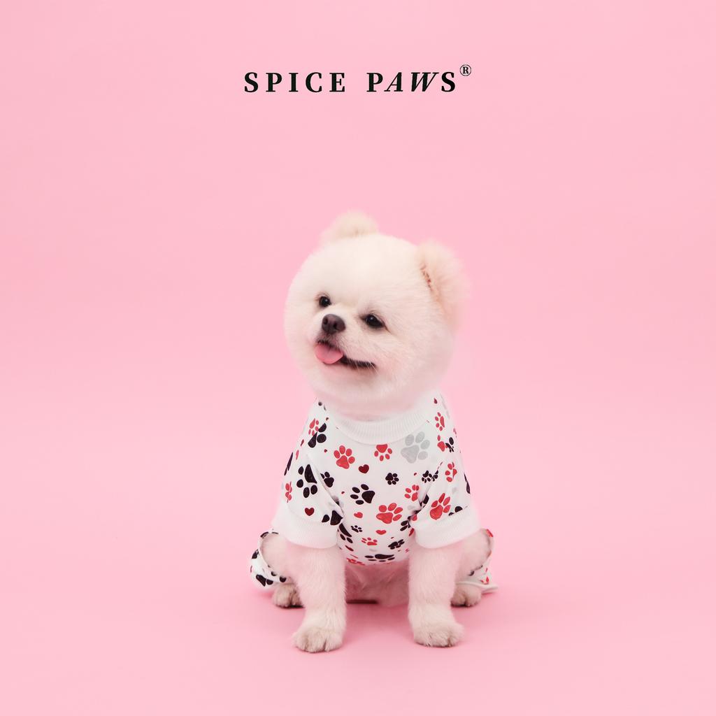 Pet Four-Legged Jumpsuit, Dog & Cat Paw Print Bodysuit Clothes, Valentine's Day Pajamas for Small Medium Large Dogs Cats
