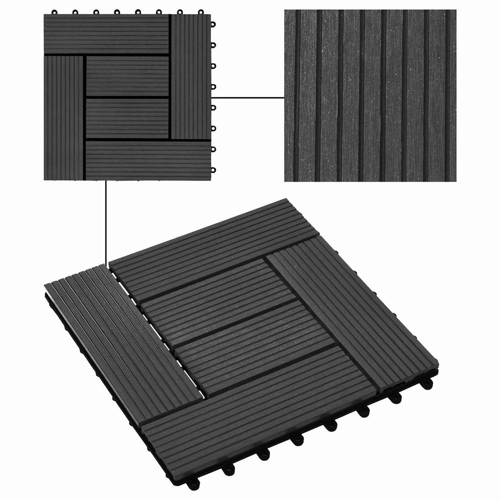 Terrace Tile 11 pcs Black 30 x 30 cm WPC