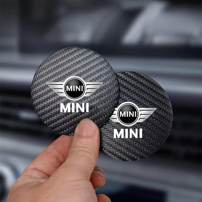 2Pcs Car Carbon Fiber Non Slip Water Cup Mat Auto Interior For Mini Cooper One JCW F54 F55 R52 R53 R55 R56 R57 F56 F57 F60 R50 w4