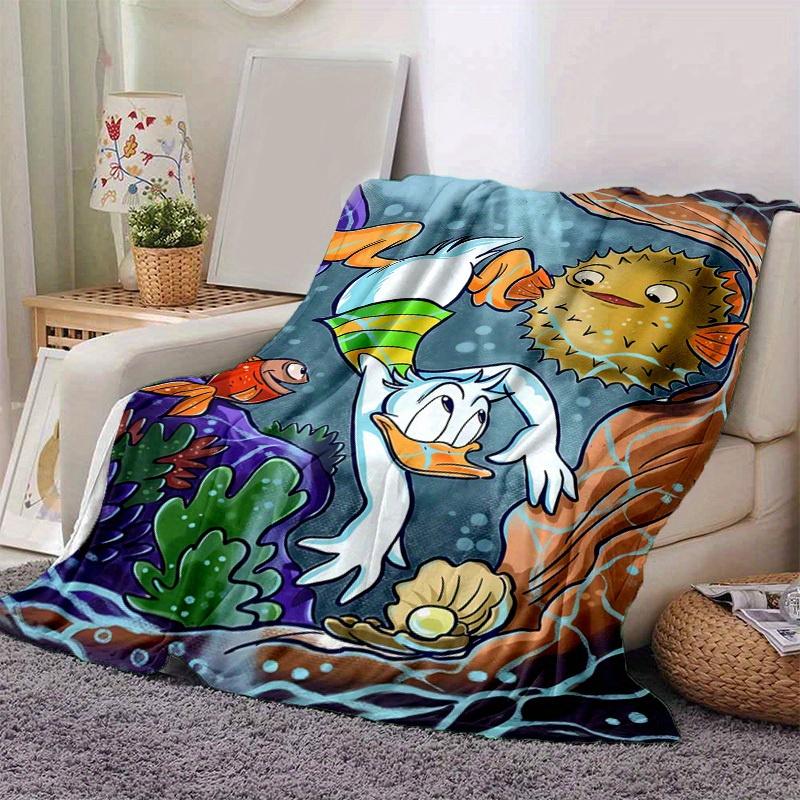 1pc Cartoon Puffer Fish and Donald Duck Design Blanket, Home Decorative Throw Blanket for All Seasons, Living Room, Travel, Camping, Car Bla