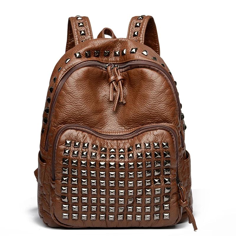 Soft Leather Rivet Fashion Designer Large Capacity Female Backpacks Girls Luxury Female Backpack Travel Bags