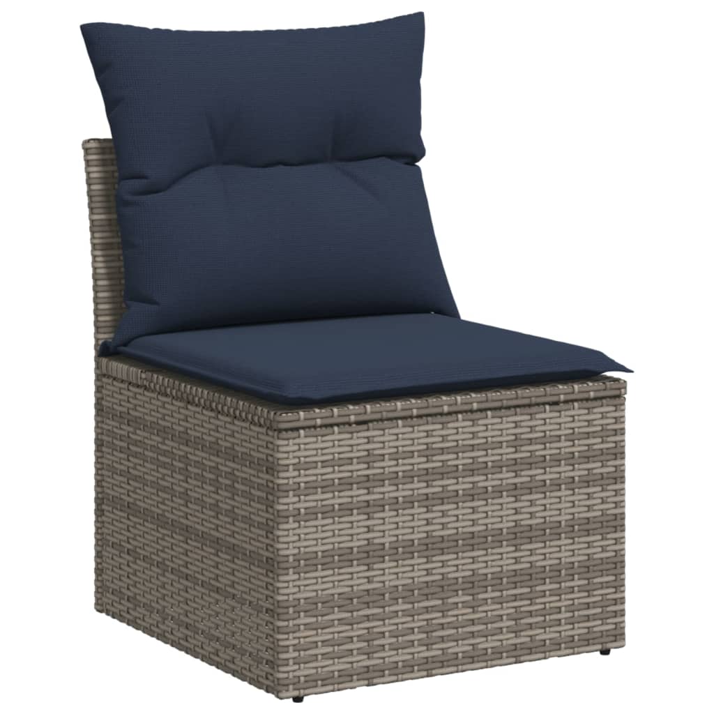 7 Piece Garden Sofa Set with Cushions Gray Poly Rattan