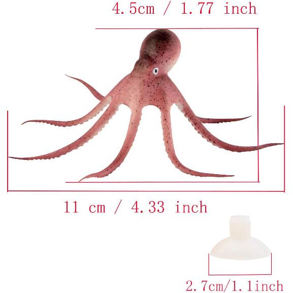 COMOK Lifelike Silicone Artificial Moving Floating Octopus Ornament with Suction Cup for Aquarium Fish Tank Decoration