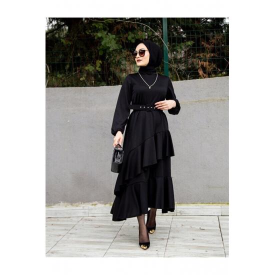 Платье-хиджаб с многослойным поясом и эластичными рукавами Volan