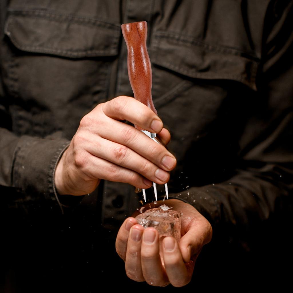 Crusher Ice Maker Pick Icemaker Trident Stainless Steel Snow Bartender Picker with Wooden Handle