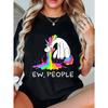 Unicorn T Shirt Black Rainbow Unicorn Vomiting Graphic Ew People Print Casual Summer Top Women Fashion Trendy Tee For Daily Wear Party Outing