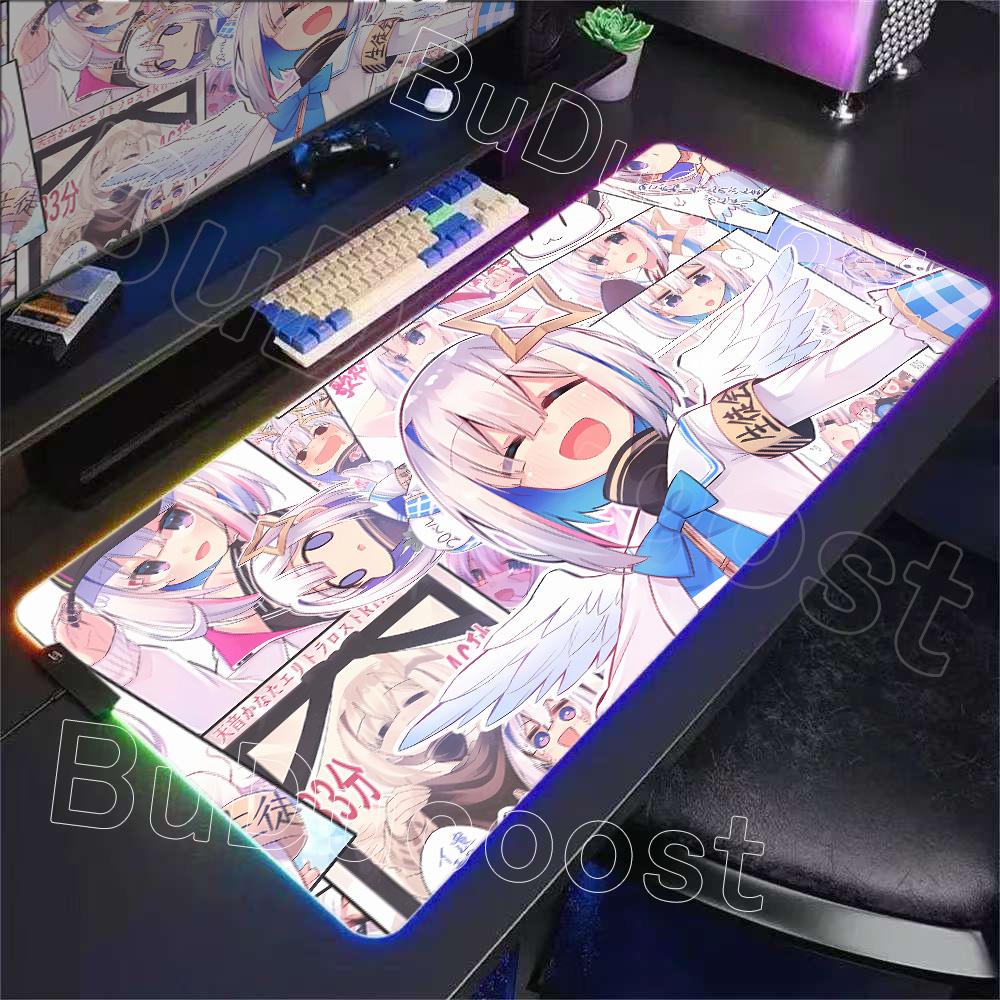 RGB Glowing HD Anime Mousepad Pretty Abime Girl Mouse Pad Hololive Amane Kanata Desk Mat Computer PC Cabinet Kawaii Keyboard Pad