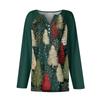 Женская мода повседневная рождественская печать V-образный вырез рукава реглан с декоративными пуговицами длинный рукав футболка топ