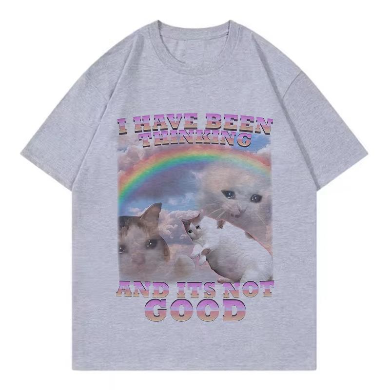 Fashion Funny T Shirts Unisex Women Rainbow Cat Tshirt Aesthetics Round Neck Short Sleeve Trendy Tee Shirt Streetwear