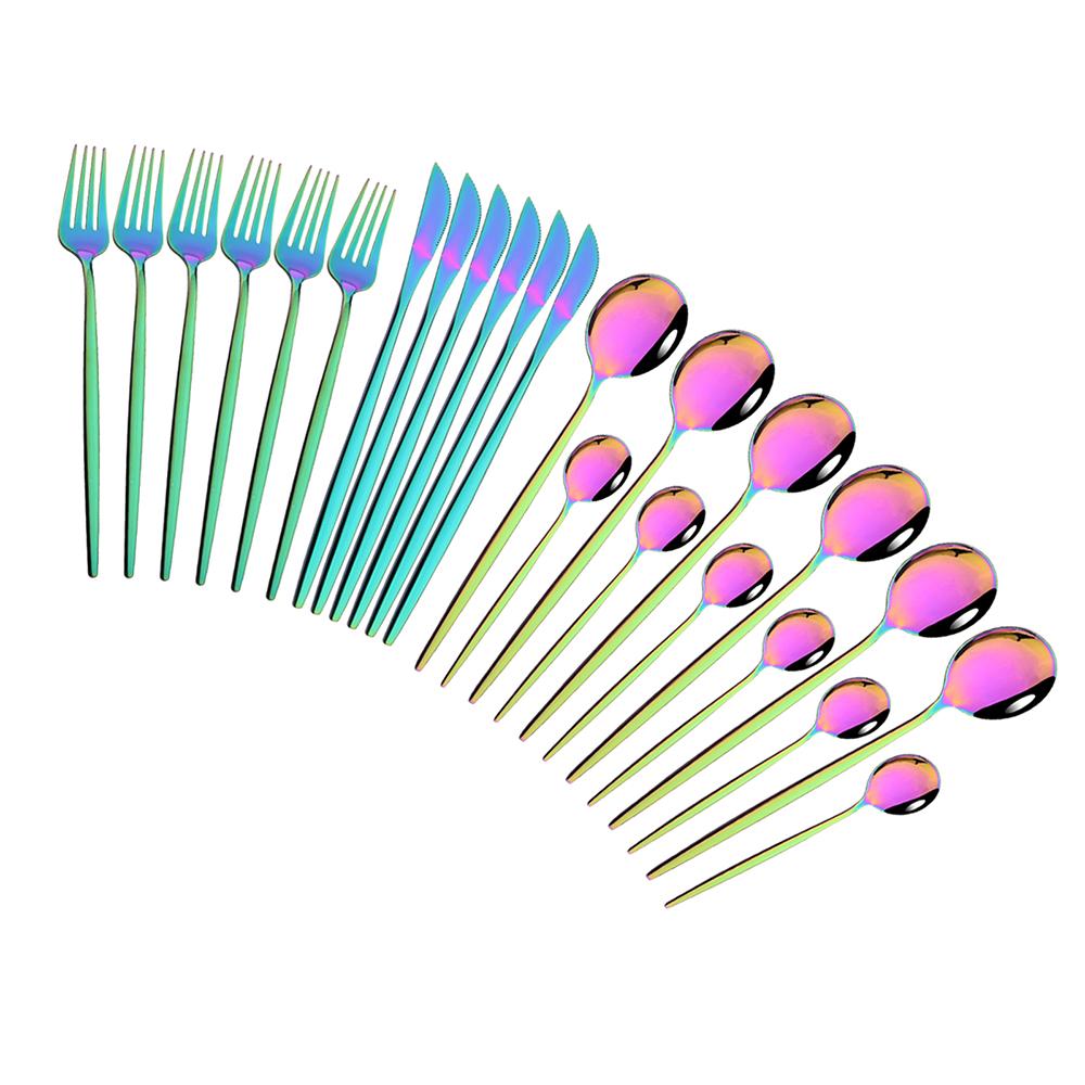 Pink Gold Cutlery Set Stainless Steel Dinnerware Set 24Pcs Knives Forks Coffee Spoons Flatware Set Kitchen Dinner Tableware Set