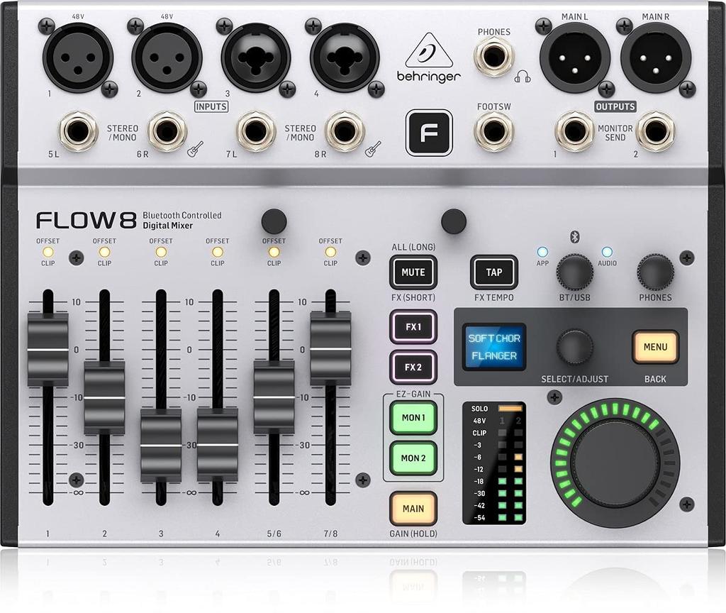 Behringer Digital Mixer 8 Channel USB Audio Interface Equipped with Bluetooth Remote Compatible FLOW 8 Control/Streaming
