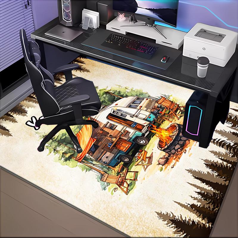 1PC Custom Name Campfire Memories Theme Floor Mat Ideal for Living Room, Game Rooms, Office, Bedroom, Floor Mat Playful Design