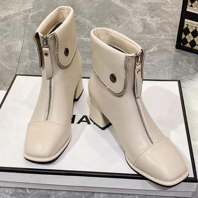 Модные ботинки весна/осень/зима новые повседневные короткие ботинки на толстом каблуке в британском стиле с молнией спереди для женщин