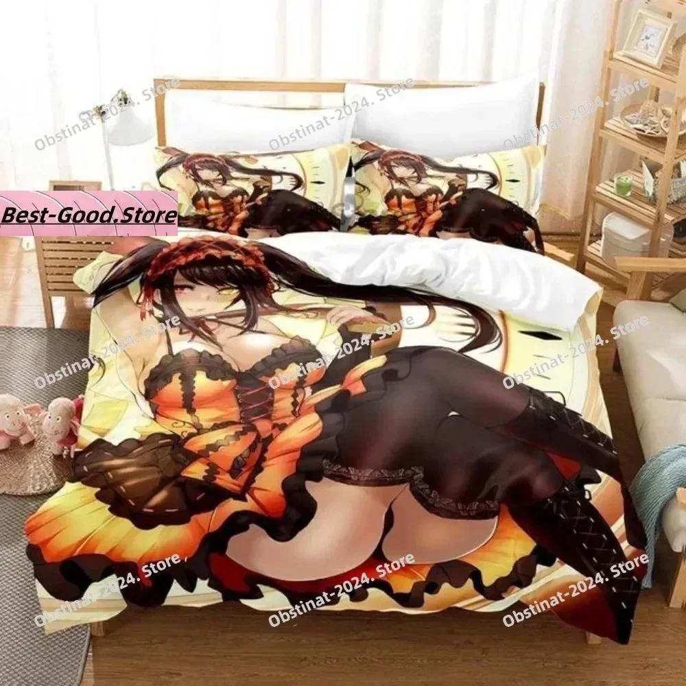 Аниме Date A Live Куруми Токисаки Печатный Комплект Постельного Белья Пододеяльник Наволочка Комплект Постельного Белья Простыня Одеяло Полный Размер Queen King