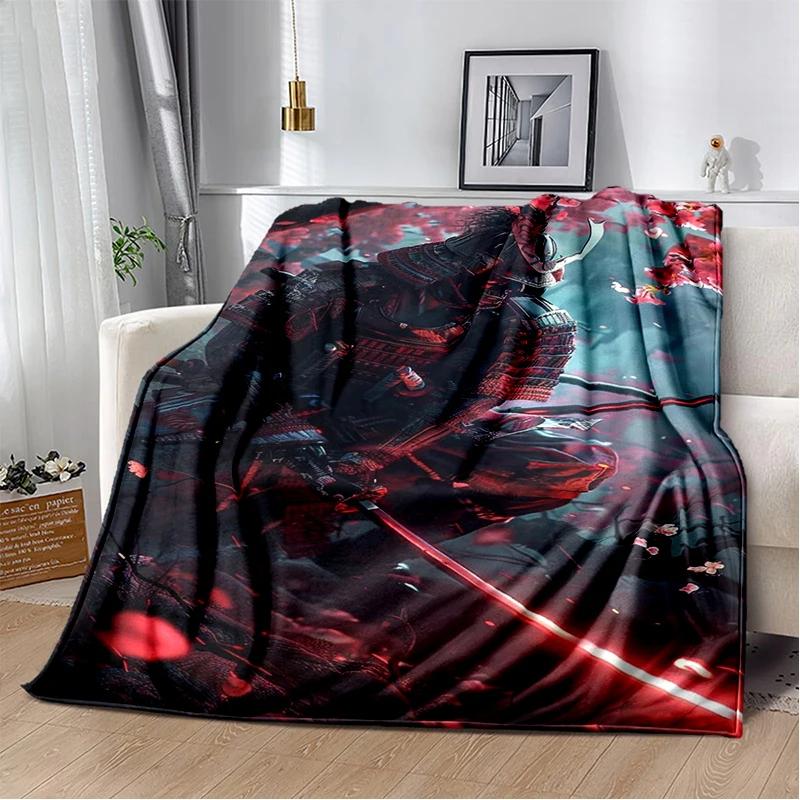 3D Japanese Samurai Bushido Katana Cartoon Game Blanket,Soft Throw Blanket for Home Bedroom Bed Sofa Travel Picnic Cover Kids