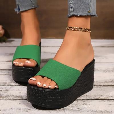 Обувь для женщин 2024 Летние женские тапочки Однотонные открытые на высоком каблуке Водонепроницаемые Большие размеры 43 Повседневные женские тапочки Трехцветные