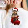 Подвеска в виде собаки на Рождество, собака в сапоге Санты, подвесное украшение, 2D, плоская акриловая подвеска для рождественской елки, домашний декор, подарок любителям собак