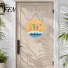 Summer Beach Welcome Sign Hello Door Sign, Ice Pop Flip Flop Hanger, Front Plaque Farmhouse Hanging Wooden Wreath for Home Porch Decor