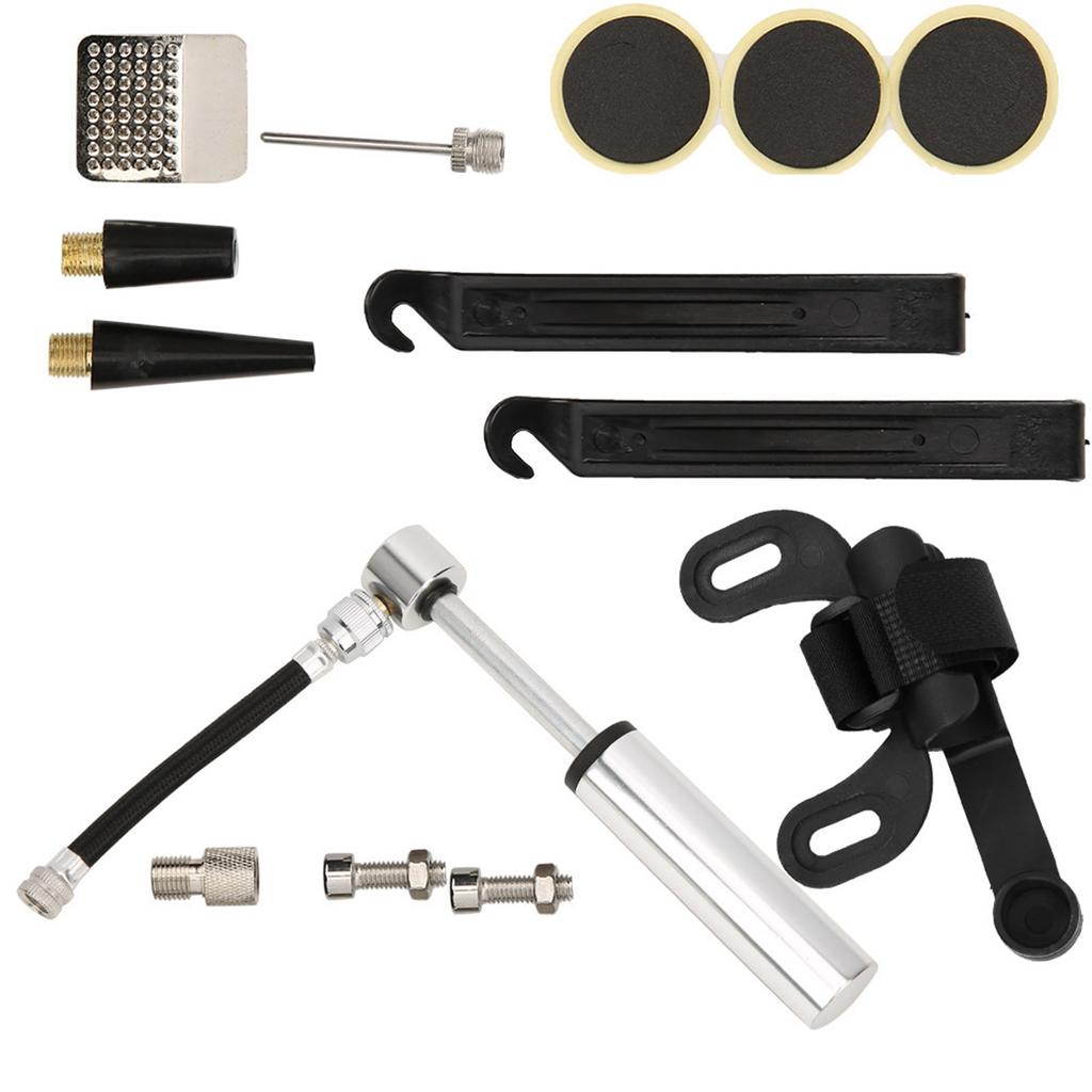 Bike Tire Repair Kit Mini Bike Pump Repair Kit Accessory for Road Mountain BikesSilver
