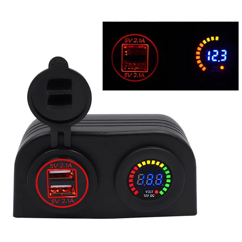 4.2A Dual USB Автомобильное зарядное устройство Цветной дисплей вольтметра с 2 отверстиями Водонепроницаемая основа для палатки Адаптер для автомобиля Мотоцикл Морская лодка