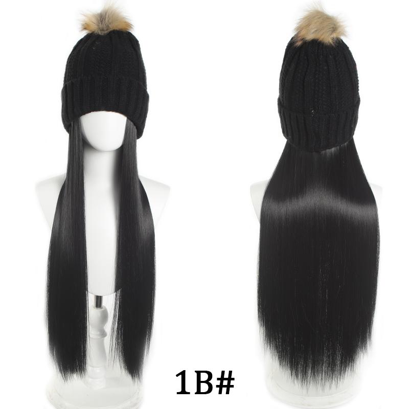 Цветная вязаная шапка, длинный прямой парик, женский синтетический высокотемпературный шелковый парик, модный и теплый, подходит для зимних встреч
