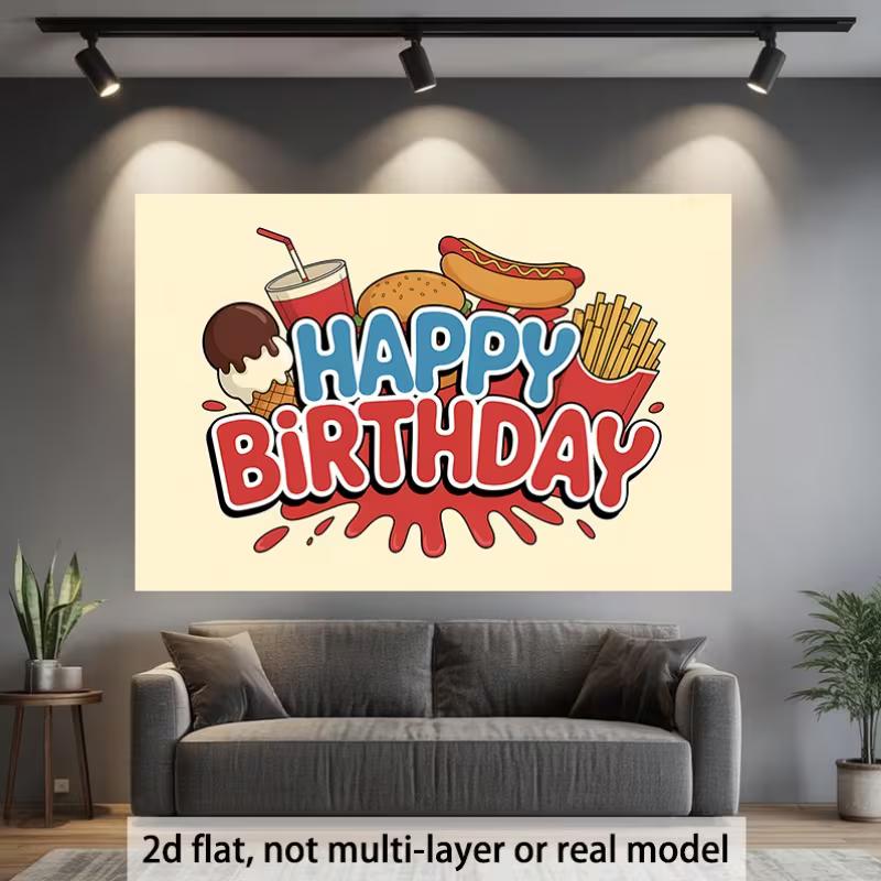 2D Fast Food Happy Birthday Backdrop Kids Party Background
