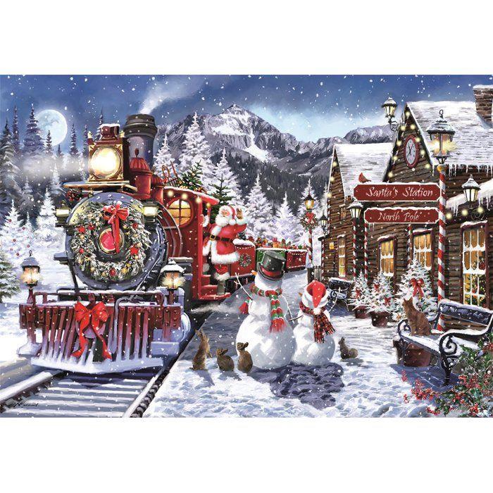 Puzzle 500 pièces - Clementoni - Train station - Gare sous la neige - 49x36 cm - Poster Inclus - Dès 14 ans