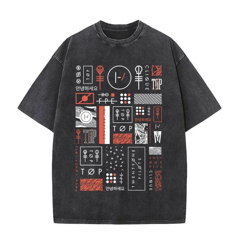 Рок Футболка Twenty One Pilots с винтажной стиркой Мужская Женская Мода Хип-хоп Оверсайз Футболки Хлопок Повседневная Футболка