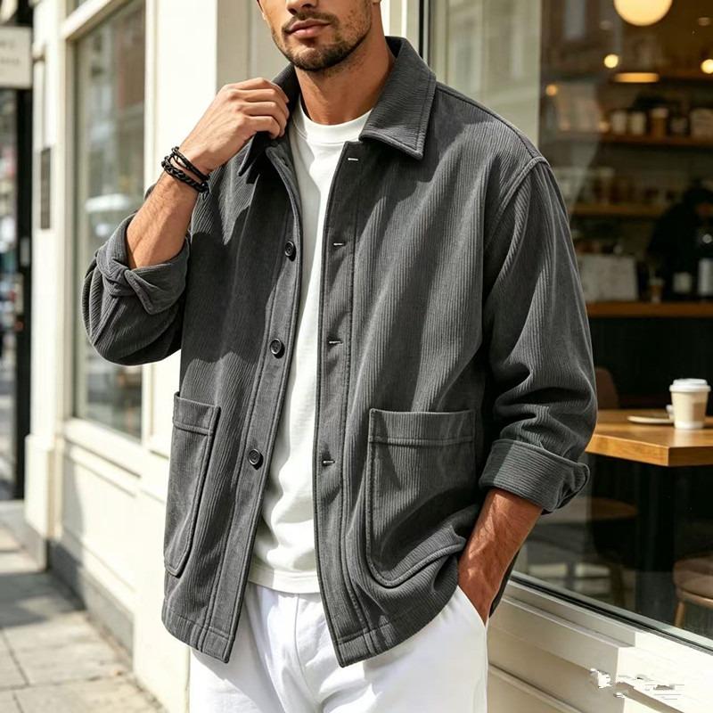 Men S Vintage Casual Corduroy Long Sleeve Jacket Solid Color