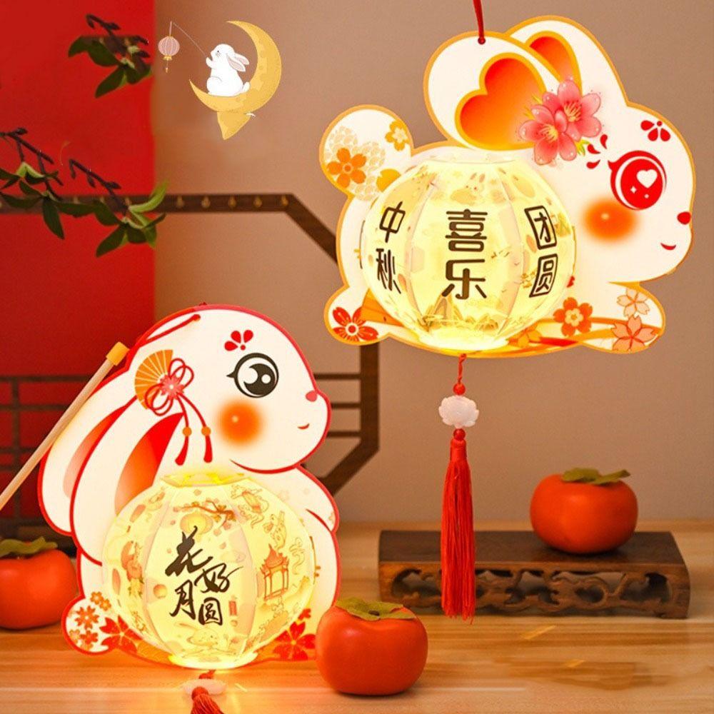 Glowing Rabbit Lanterns Cartoon Lantern DIY Material Package Mid-Autumn Festival Lantern  Chidlren