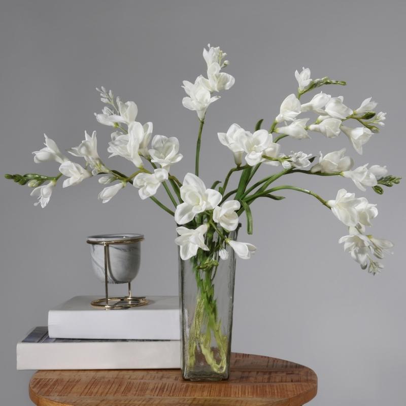 Artificial PU Freesia Flower With Bendable Iron Wire Stems for Wedding Floral Arrangements Tabletop Bookshelf Display