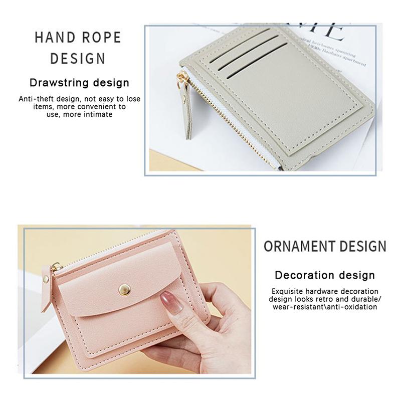 Кожаный женский кошелек Женские простые кошельки Мини на молнии Однотонный держатель для нескольких карт Короткие кошельки для монет Тонкий маленький кошелек Застежка-молния