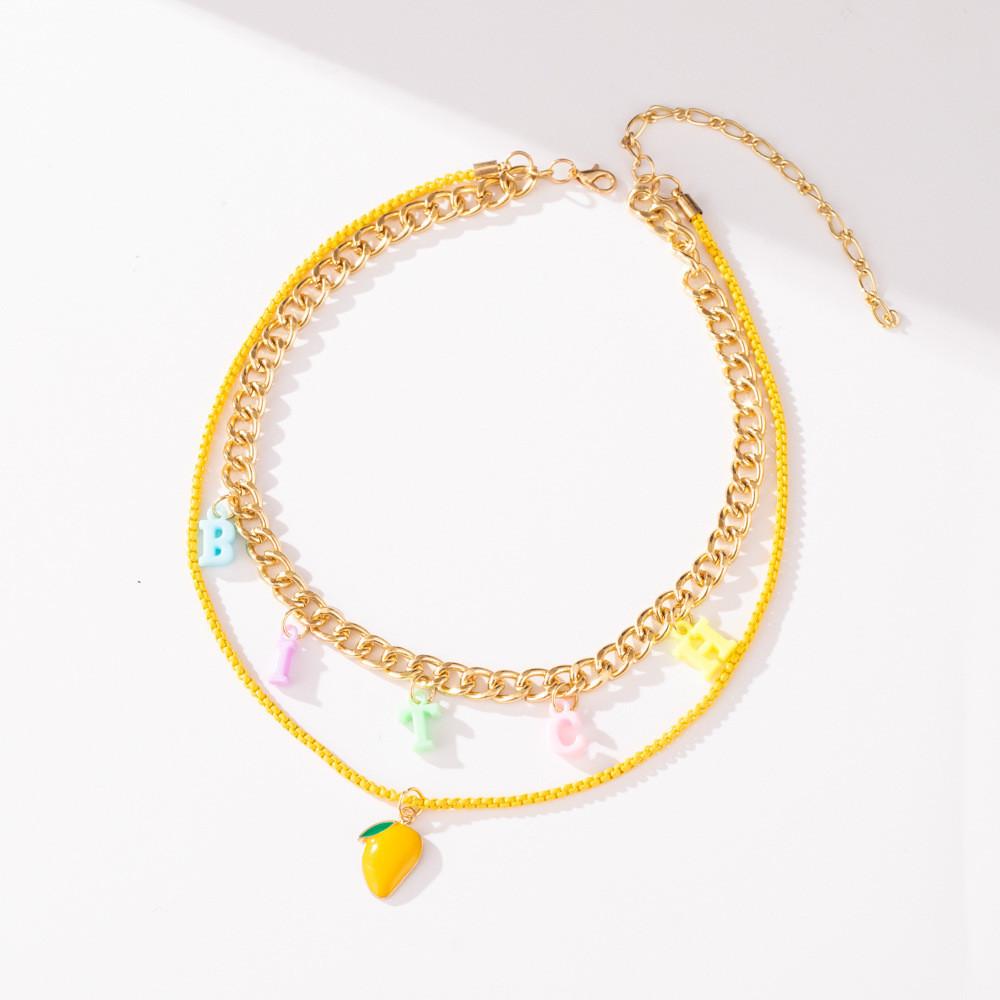 Elegant And Chic Soft Clay Fruit Letter Necklace Stylish Geometric Shape Perfect For Everyday Wear And Special Occasions