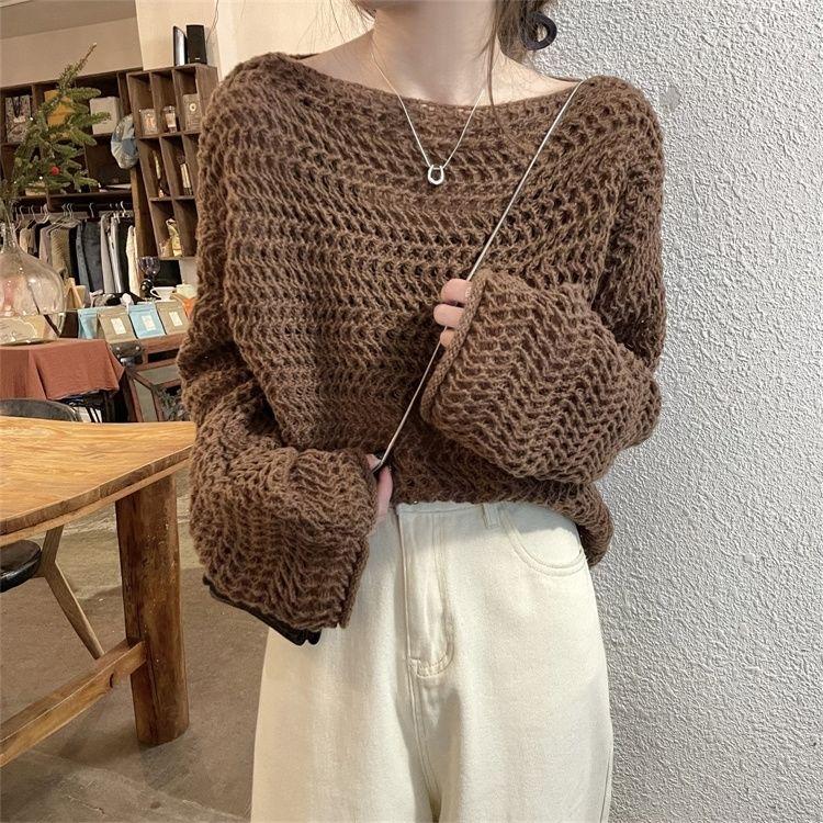 Pineapple Pattern Pullover Gentle Soft and Glutinous Loose Collarbone Sweater Women Spring and Autumn Knitted Sweater Pullover