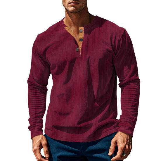 Men Long Sleeve T-Shirt Corduroy Solid Color Spring And Autumn T-Shirt Casual