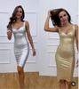 2022 Сексуальное Золотое Вечернее Платье Bodycon на Тонких Бретельках с Открытой Спинкой