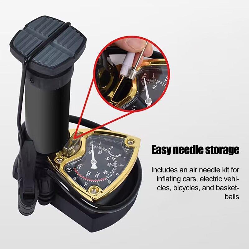 Bike Foot Pump Lightweight Car Foot Inflator With Pressure Gauge Portable Bike Tire Compressor for Sedan Motorcycle Pickup