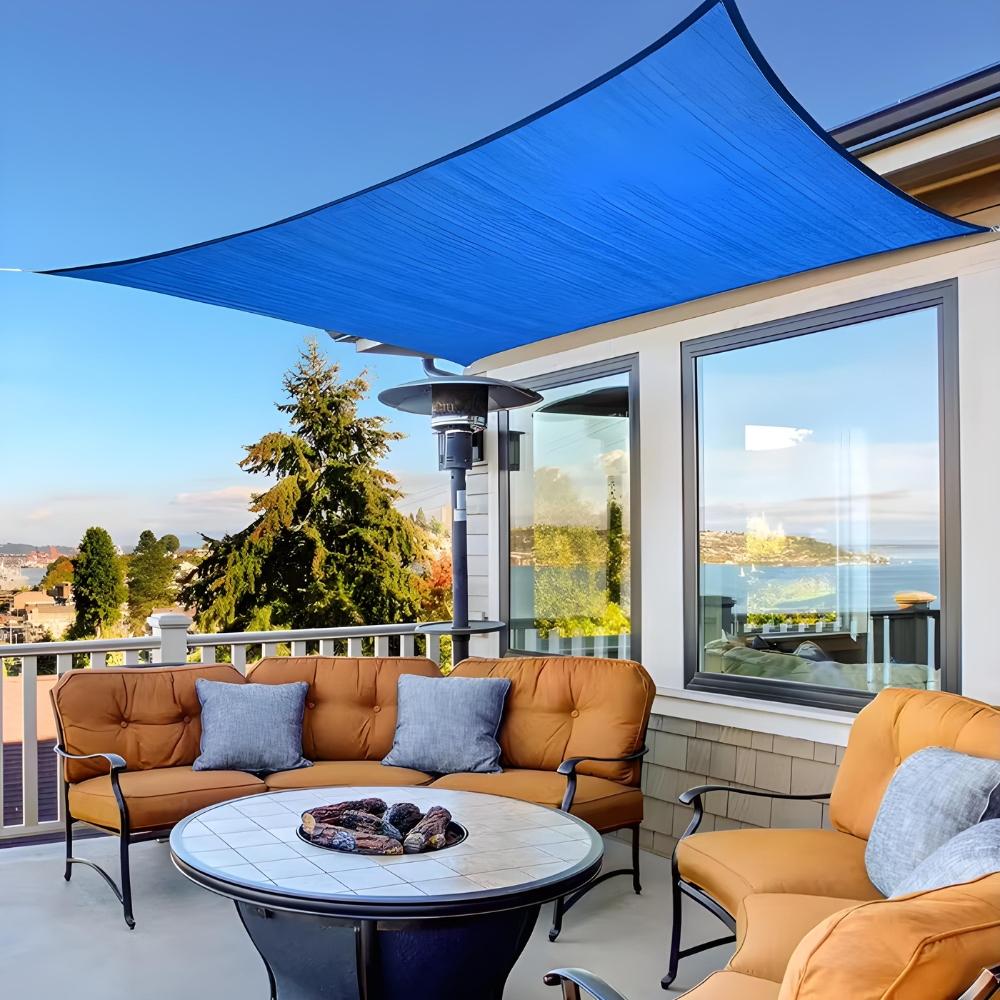 Waterproof sun sail awning blue rectangle 3x2m uvblok