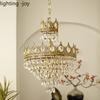 Винтажный Французский Американский Стиль Латунный Хрустальный Люстра Полностью Медная Корона Спальня Прикроватная Полка Веранда Гостиная Гардеробная Светодиодная Подвесная Лампа